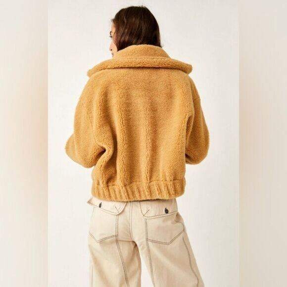 NWT Free People Get Cozy Teddy Full Zip Jacket in Camel Tan - Picture 3 of 12